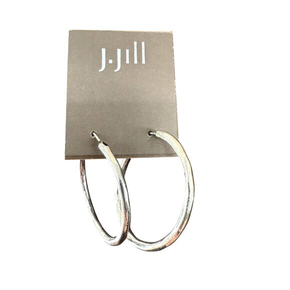 J. Jill Silver Hoop Earrings Hammered Latch Back Classic Chic Versatile NWT - Picture 5 of 7